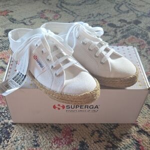 Superga White Canvas Lace-Up Espadrilles